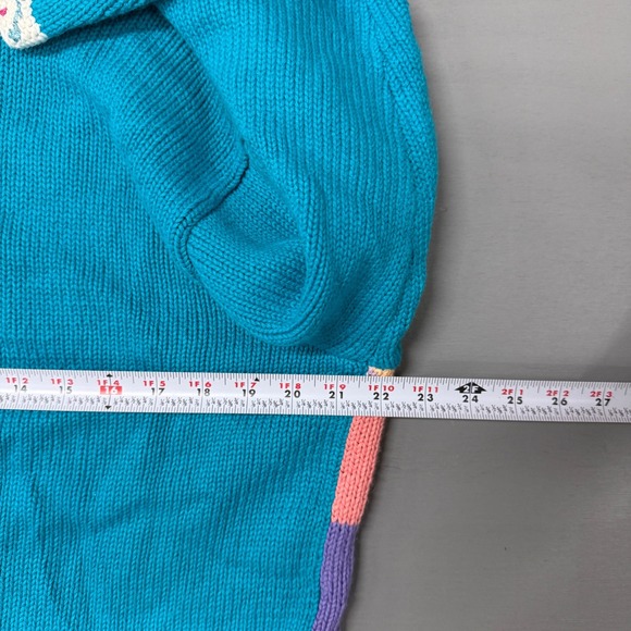 Storybook Knits Vintage Flamingo Palm Tree Cardigan Sweater Blue Pink Large - Picture 5 of 6